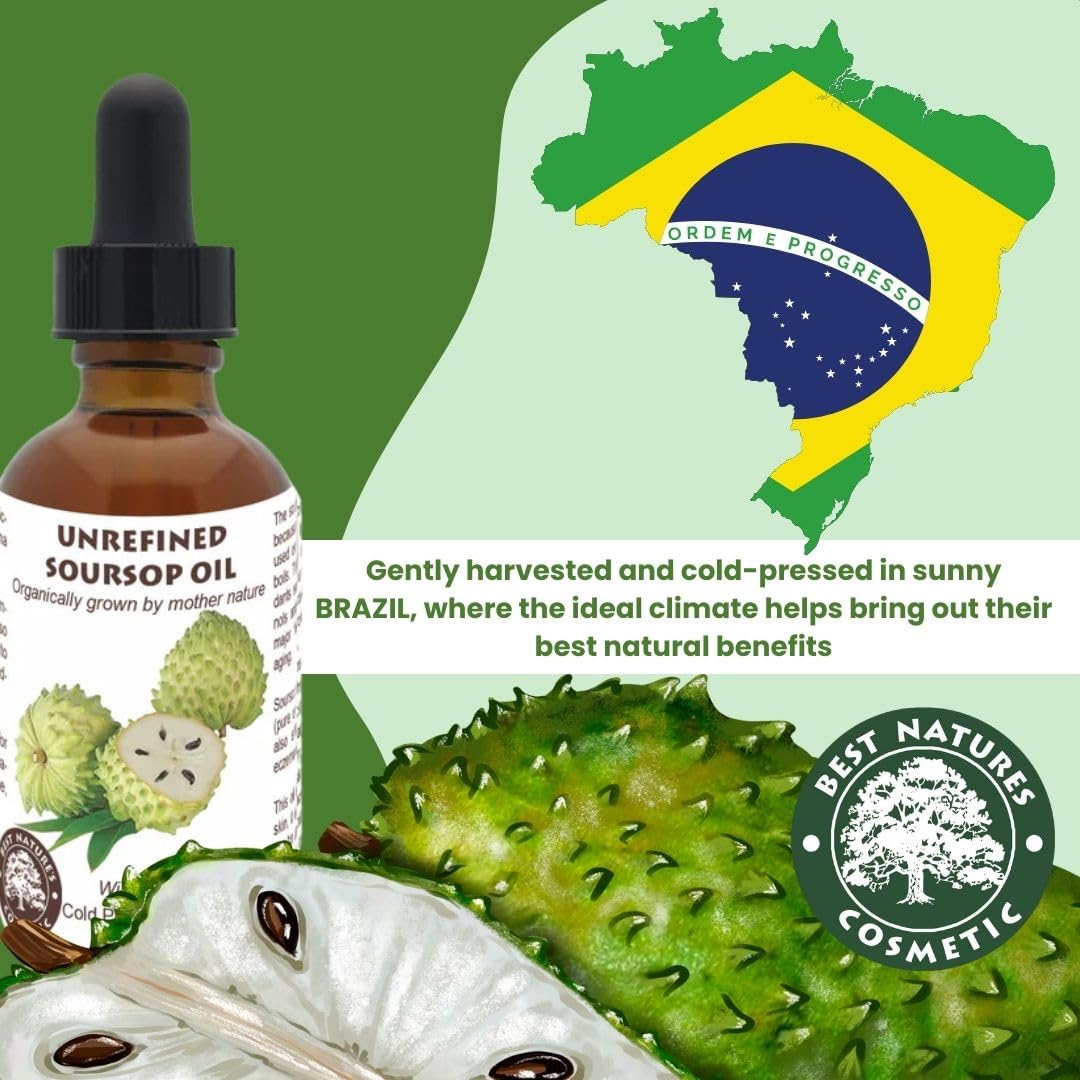 Best Nature's Cosmetics Organic Soursop Oil (Anona Muricata, Graviola, Guanabana) - Unrefined Soursop Oil, 100% Pure, Organic, Cold-Pressed - 2oz
