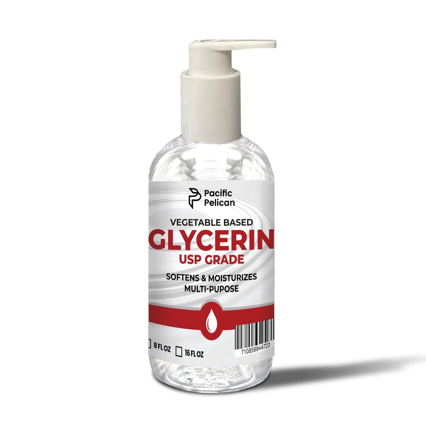 Pacific Pelican Vegetable-Based Glycerin | USP Grade | Softens & Moisturizes | Multi-Purpose (8 fl oz)