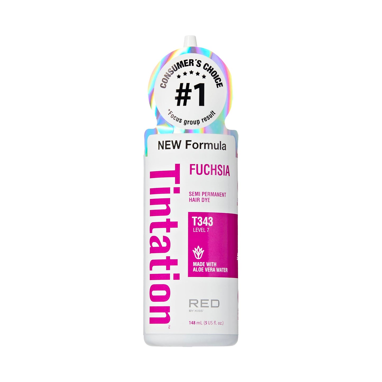 Red by Kiss Tintation Semi-Permanent Hair Color, Aloe Vera Water Based, Argan Oil, Olive Oil, Collagen & Keratin, Long-Lasting Color Dye (Fuchsia, 5