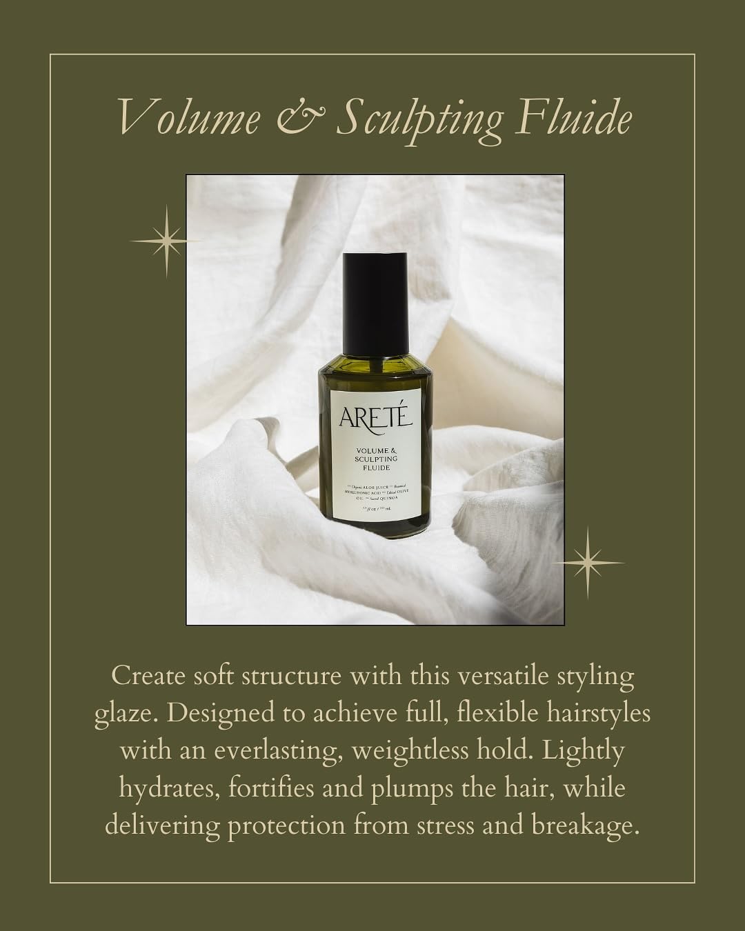 ARETÉ Volume & Sculpting Fluide, Glaze Hair Gloss, Curl Cream + Hair Volumizer with Organic Aloe, Hyaluronic Acid, Quinoa & Olive Oil for Flexible
