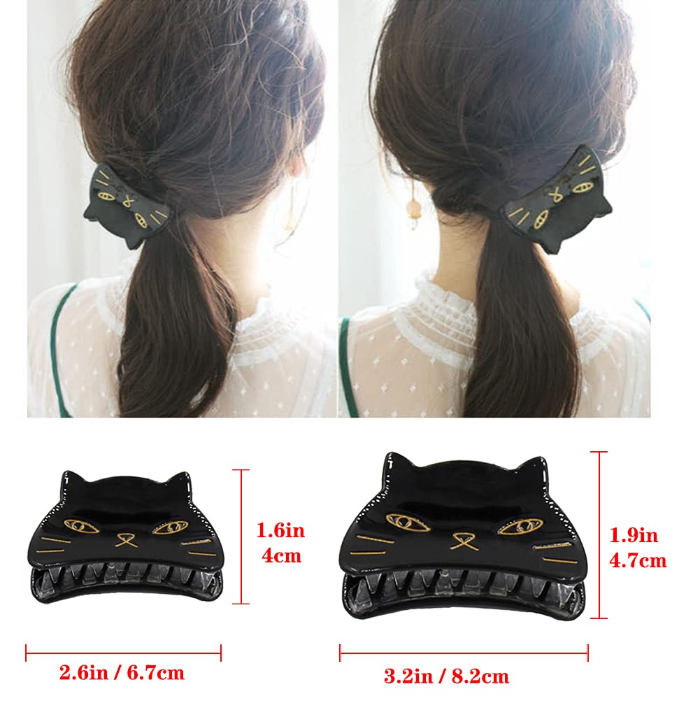 Yusier 2 PCS Cute Cat Claw Hair Claw Clip Two Sizes That Stay in Place Hair Clips Hair Clips fo Women Girl (Black Cat)