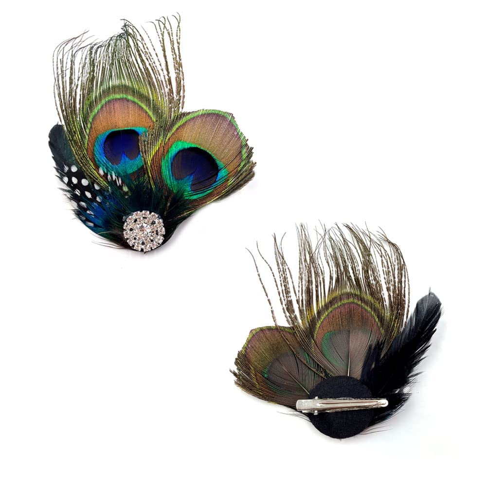 Aliotech Beautiful Butterfly Peacock Feather Hair Clip Pins with Rhinestones,Feather Hair Clip Pin Bridal Wedding Dance Party Hair Accessory
