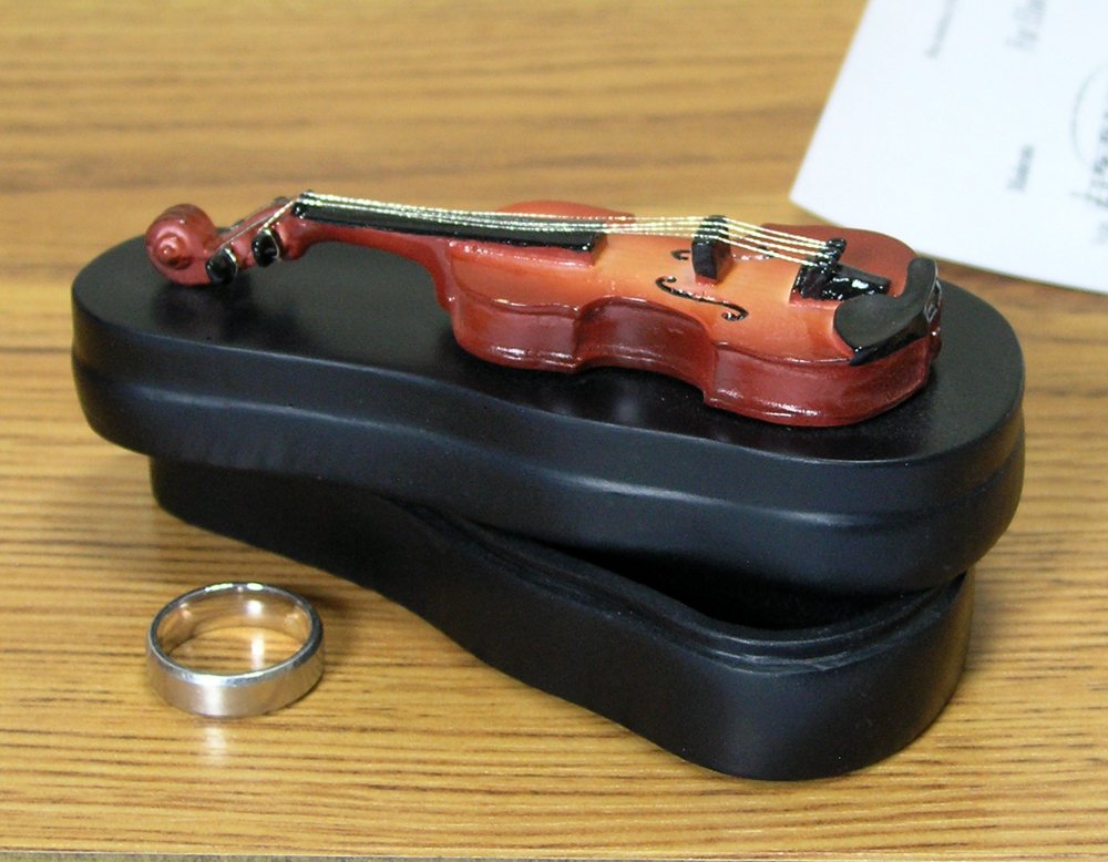 BANBERRY DESIGNS Violin Jewelry Box - Mini Violin is Attached to the Top of the Box - Ideal Gift for a Violinist or Musician - Measures 4-1/2"L X 2" W