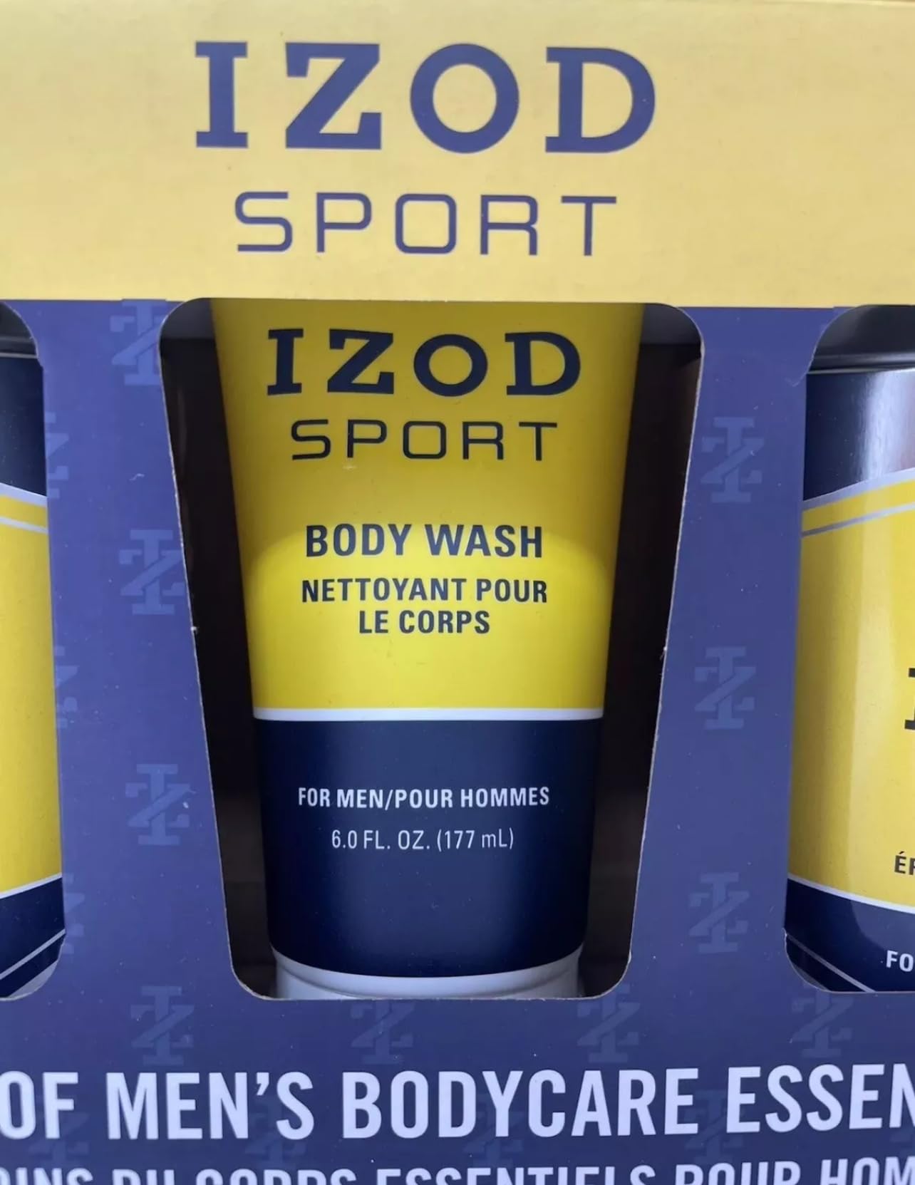 IZOD Sport 3 Pack Body Care, Toe & Nail Clippers, Body Wash and 40g Sponge, Blue & Yellow
