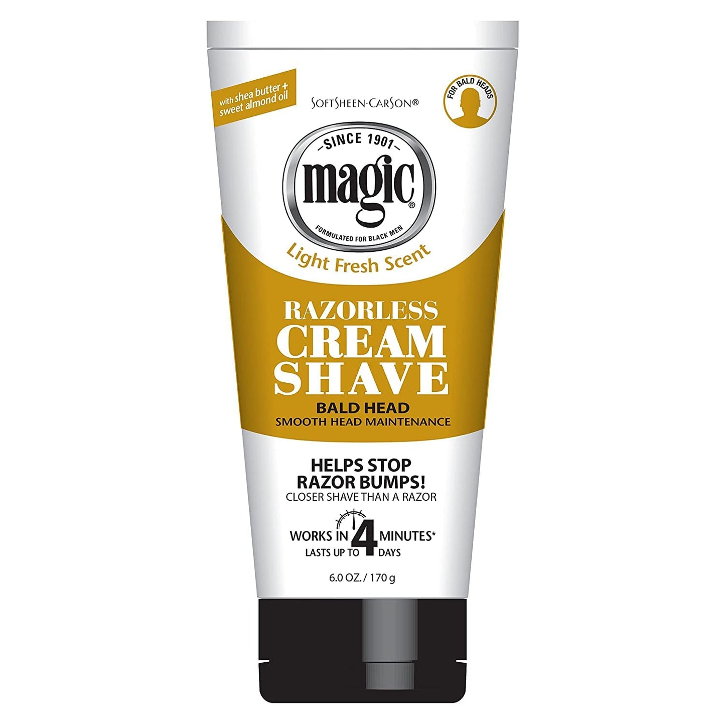Magic Razorless Cream Shave Bald Head 6 Ounce Tube (177ml) (3 Pack)