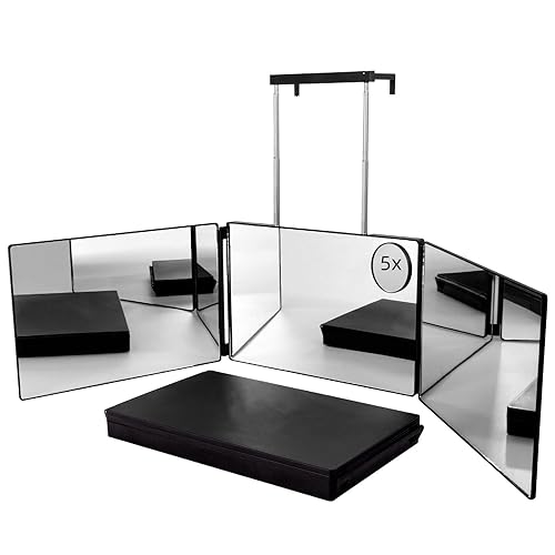 SELF FIND 3 Way Mirror for Hair Cutting, 360° Mirror for Haircuts for Men, Barber with Height Adjustable Telescoping Hooks for Makeup and Hair Styling