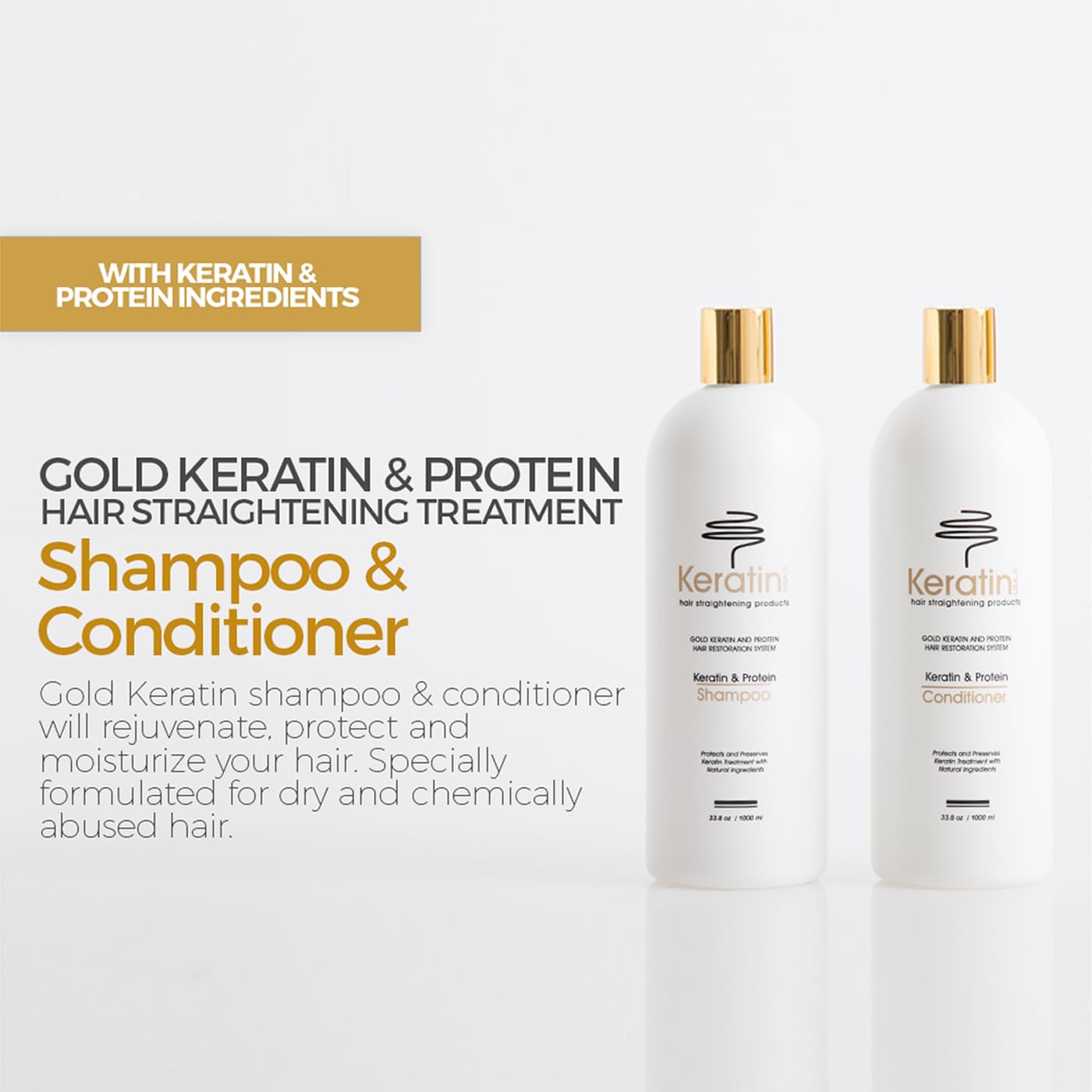 Gold Keratin Protein Shampoo and Conditioner 33.8 oz Duo