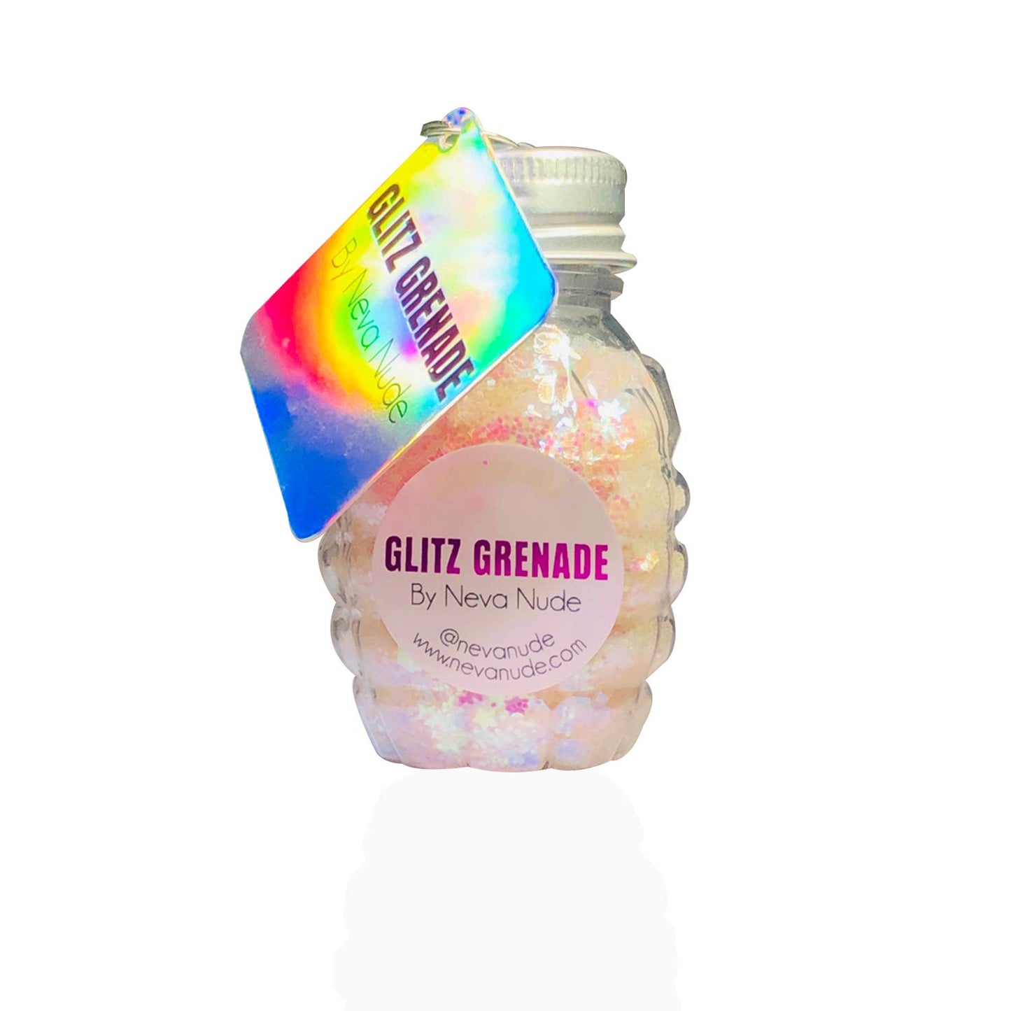 Neva Nude Face and Body Glitter Keychain - Holographic and Blacklight Reactive Chunky Glitter in Aloe for Festivals, Raves, and More | Cosmetic Grade