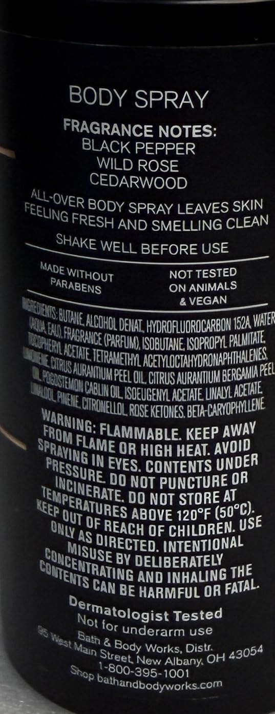 Bath & Body Works Men's Nocturnal Rose Body Spray & Mist 3.7 Ounces