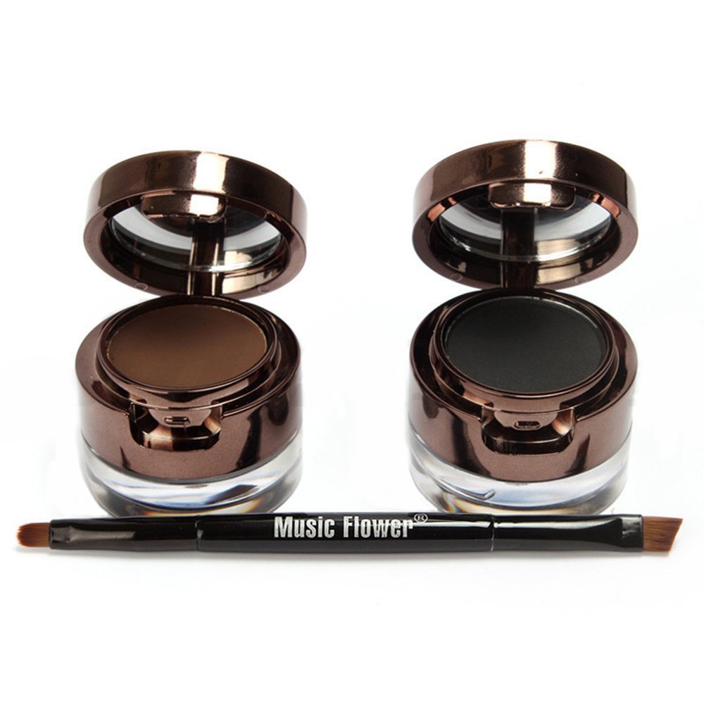 UCANBE 4 in 1 Black Brown Eyeliner Gel and Eyebrow Powder Makup Set Professional Water-proof Long Lasting Eye Liner Brow Kit with Double Ended Brush
