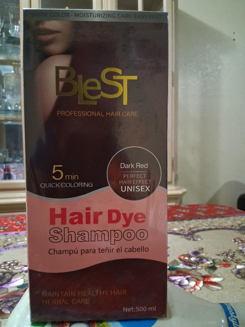 BLEST PROFESSIONAL HAIR CARE Hair Dye 2-in-1 Shampoo Color for Quick Gray Coverage - Semi Permanent Hair Color for Men and Women - 500ml (Dark Red)