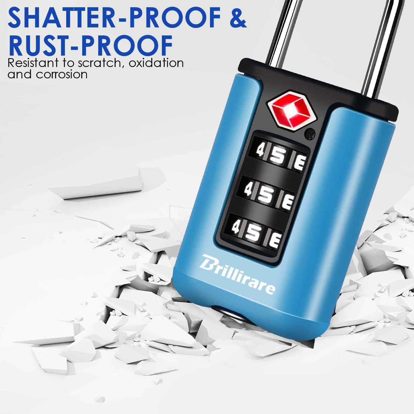 BRILLIRARE TSA Approved Luggage Locks 2 Pack – 3 Digit Waterproof Combination Padlocks, Resettable Travel Locks for Bags, Lockers & Gym (Blue)