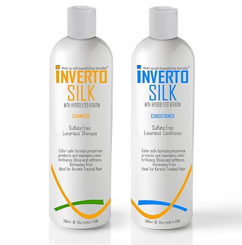 Keratin Shampoo Set For Frizzy Damaged And Color Treated hair INVERTO SILK Luxurious Sulfate Free Shampoo and Conditioner Two Bottles Value Set 2 x