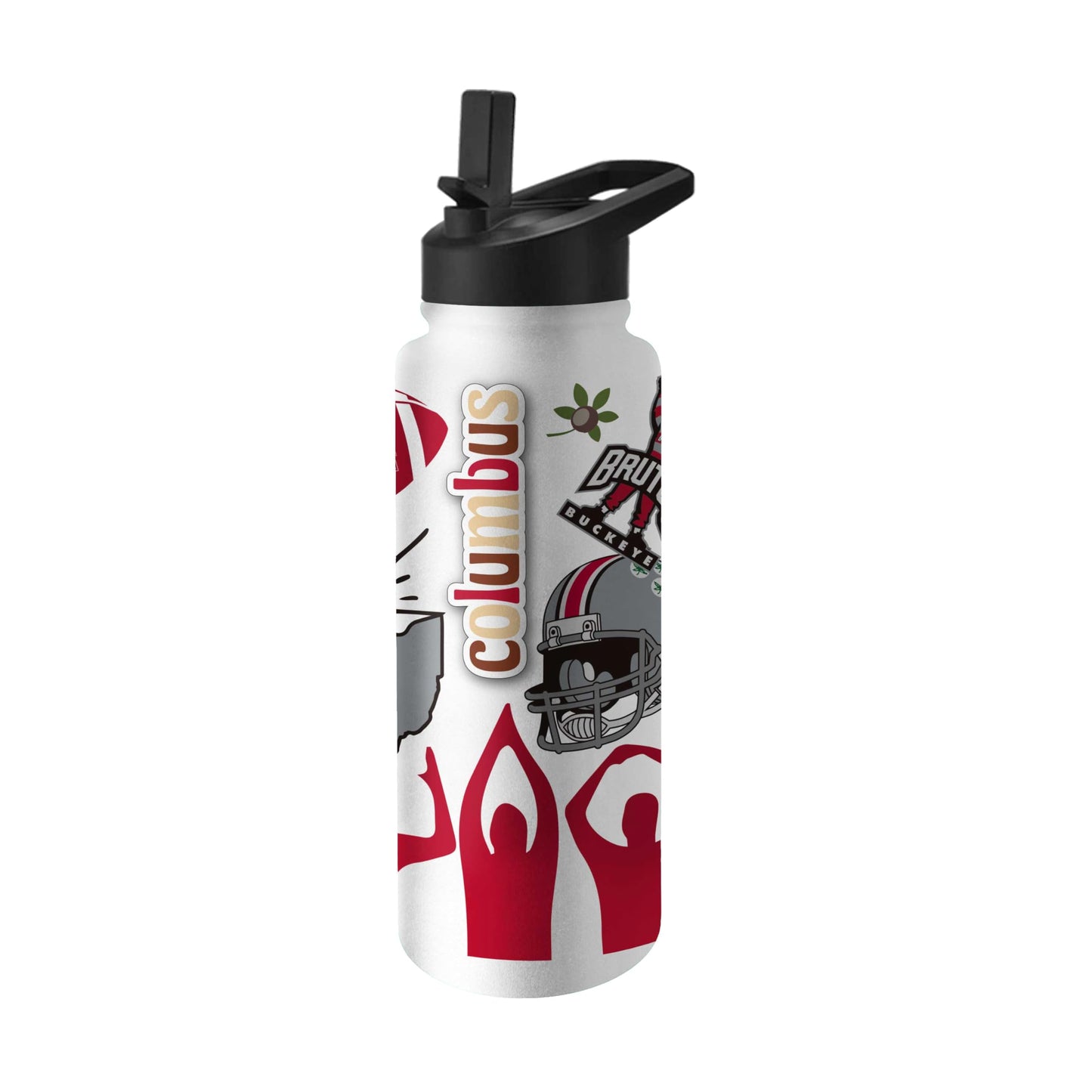 Logo Brands NCAA Ohio State Buckeyes 34oz Native Quencher Bottle - Double-Wall Insulated, Stainless Steel, No-Spill Lid, Easy Carry Handle