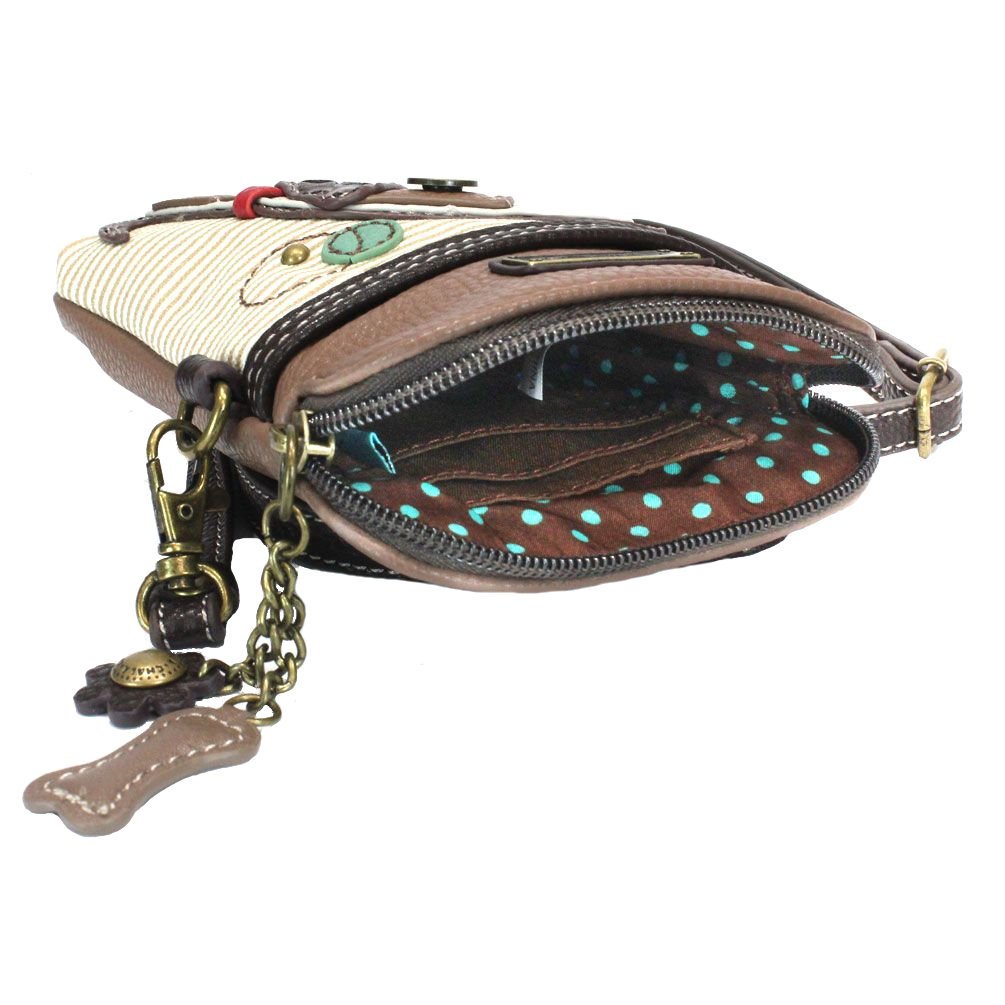 Chala Toffy Dog Cellphone Crossbody Handbag - Convertible Strap (Brown Stripe)