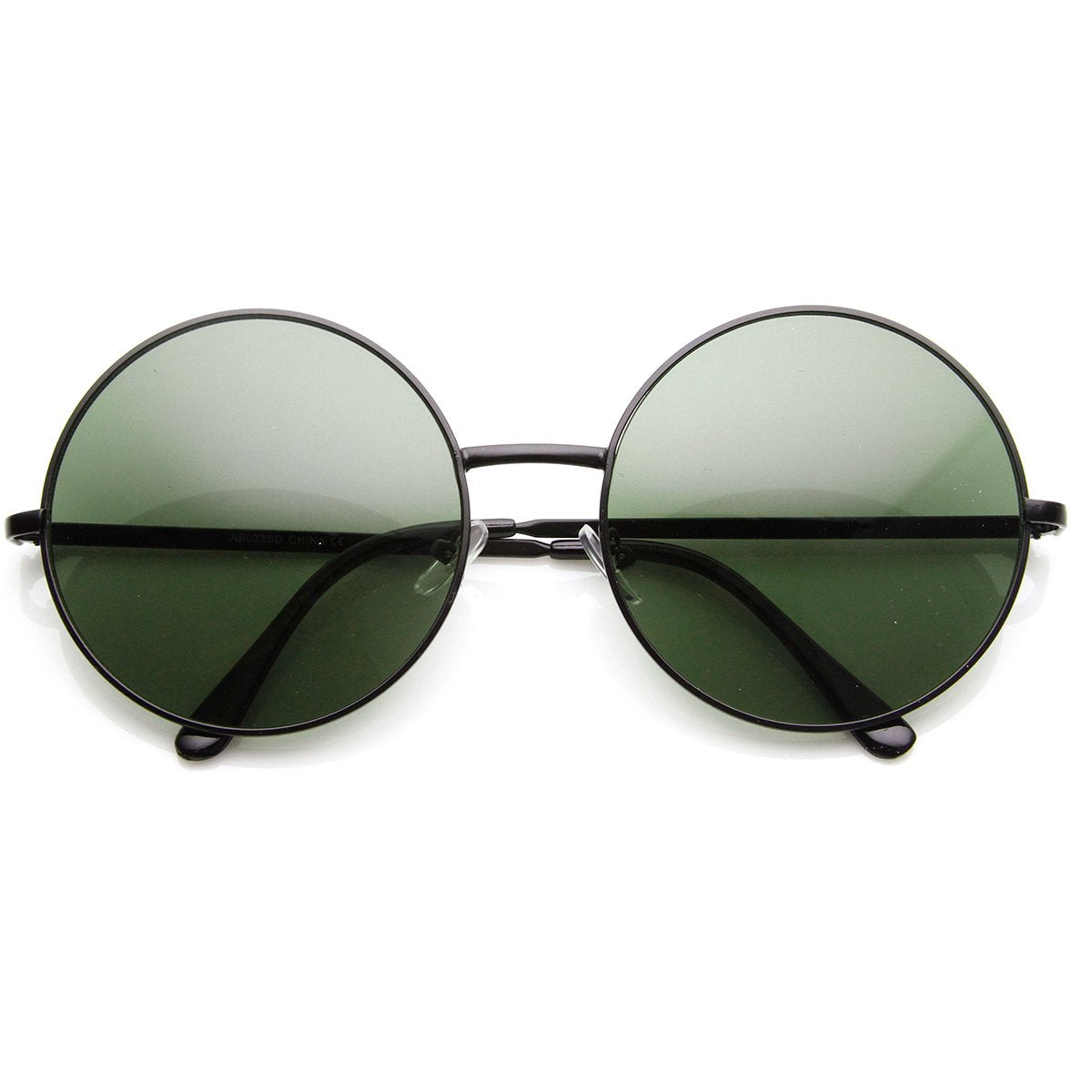 Super Large Oversized Metal Round Circle Sunglasses (Black Green)