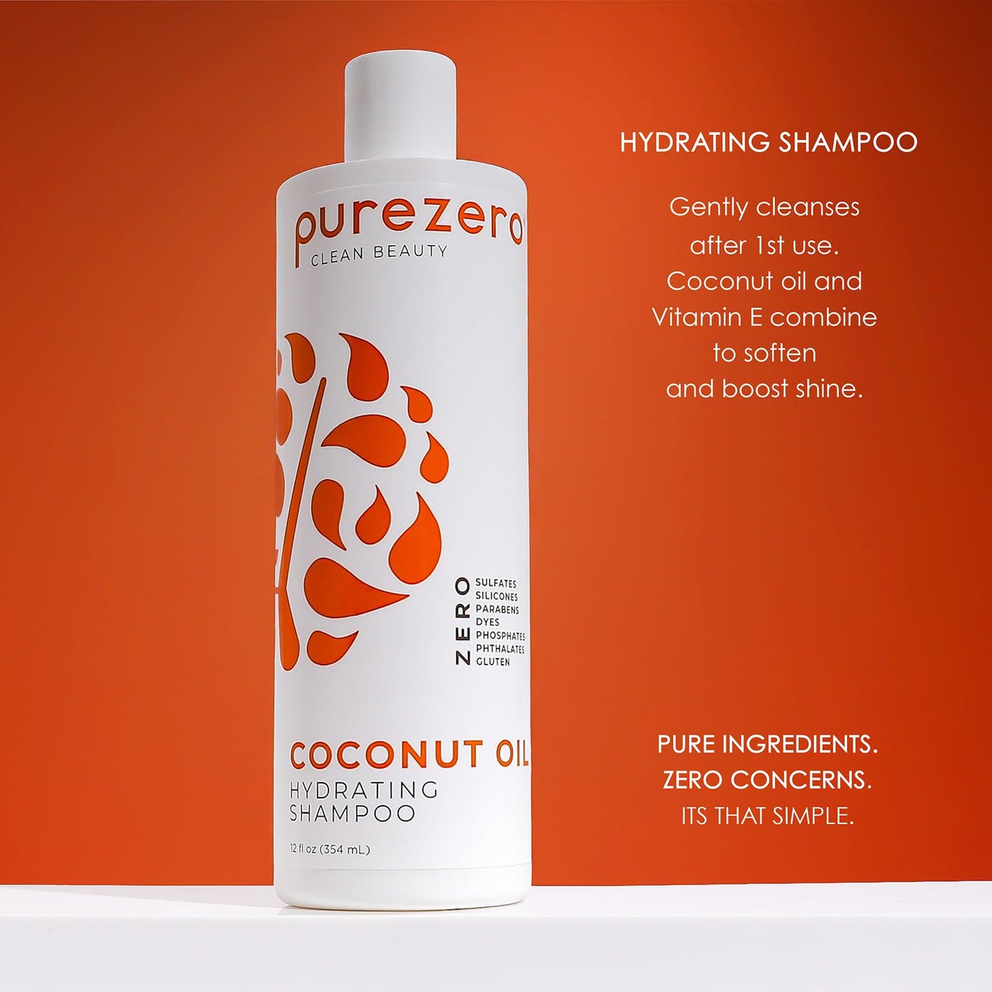 PureZero Coconut Oil Hydrating Silicone Free Shampoo & Conditioner Set - Vegan Formula for Dry or Color-Treated Hair - Deep Moisture, Sulfate-Free