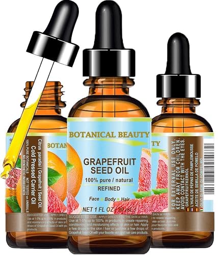 Botanical Beauty GRAPEFRUIT SEED OIL. 100% Pure Natural Undiluted Refined Cold Pressed Carrier Oil (NOT ESSENTIAL OIL) 1 Fl Oz - 30 ml for Face, Skin