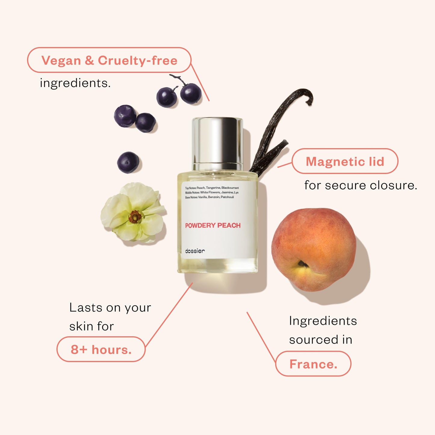 Dossier - Powdery Peach - Eau de Parfum - Inspired by J.Choo I Want Choo - Perfume Luxury - Pure Infused - Paraben-Free - Vegan - For Women