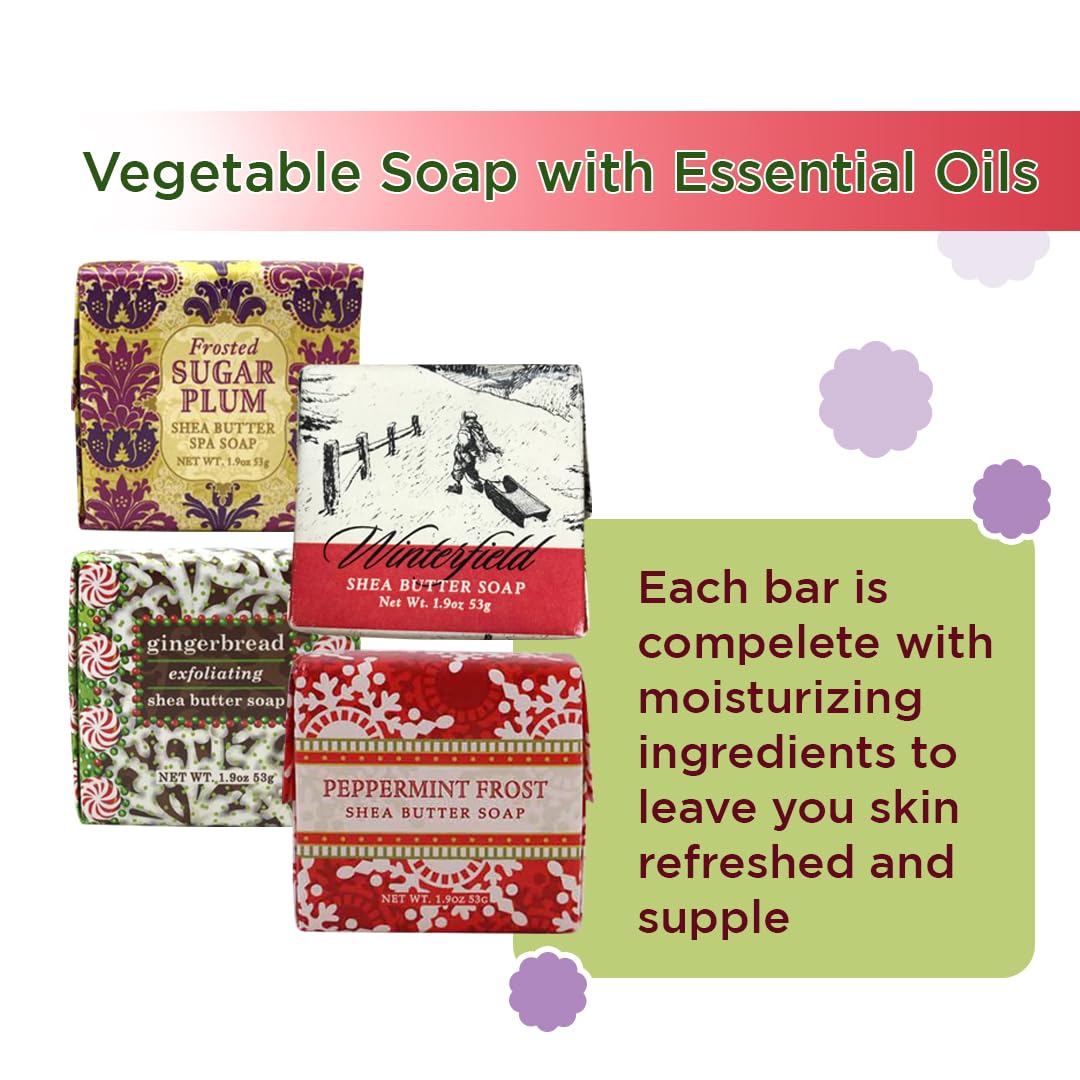Greenwich Bay Shea Butter Soap Sampler - Boxed Set of 4 Assorted Scents (Christmas Holiday 4)
