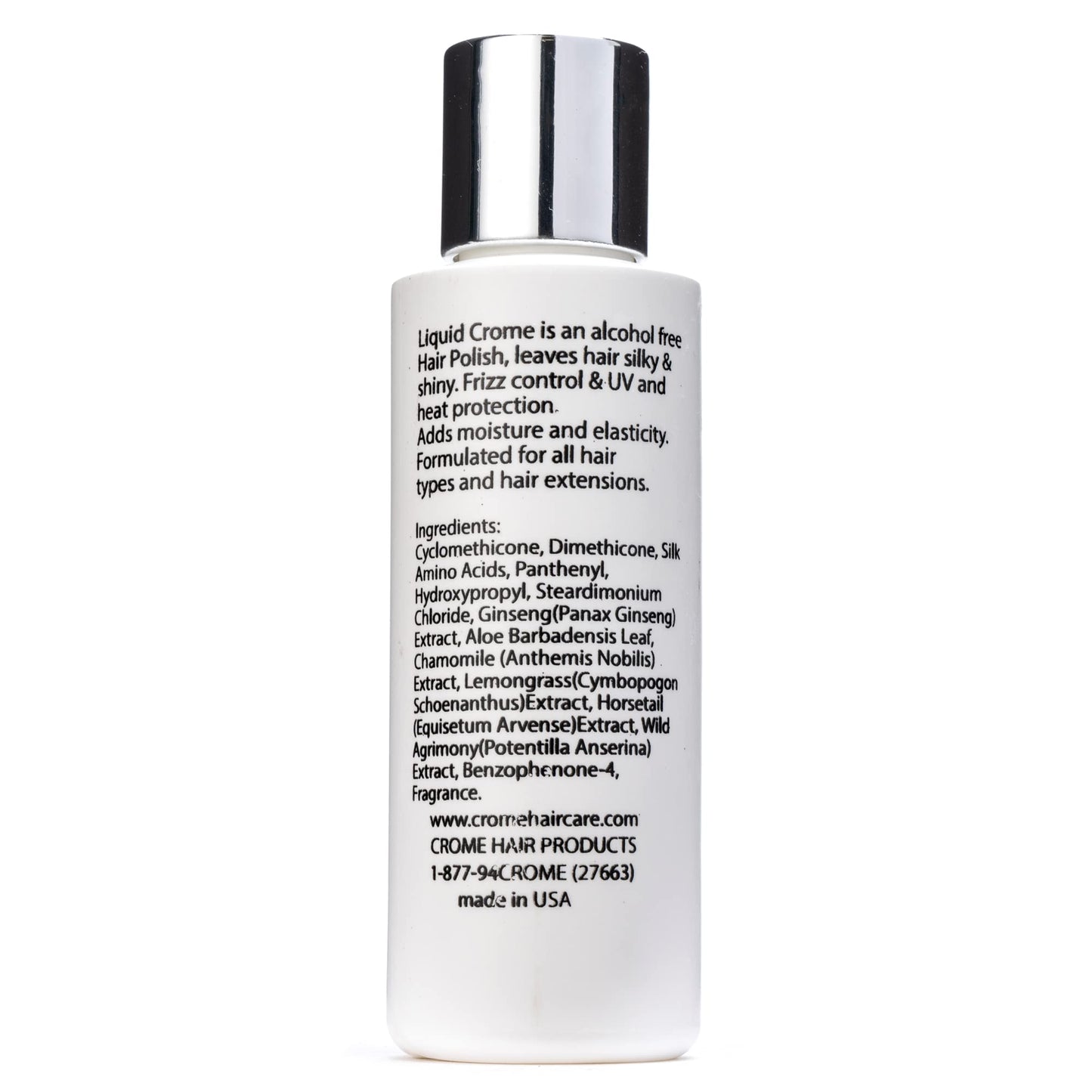 CROME Liquid Hair Polish Serum 4 oz for Taming and Styling Frizzy Curly Hair - Alcohol Free Moisturizer with Heat and Humidity Protection - Adds Shine