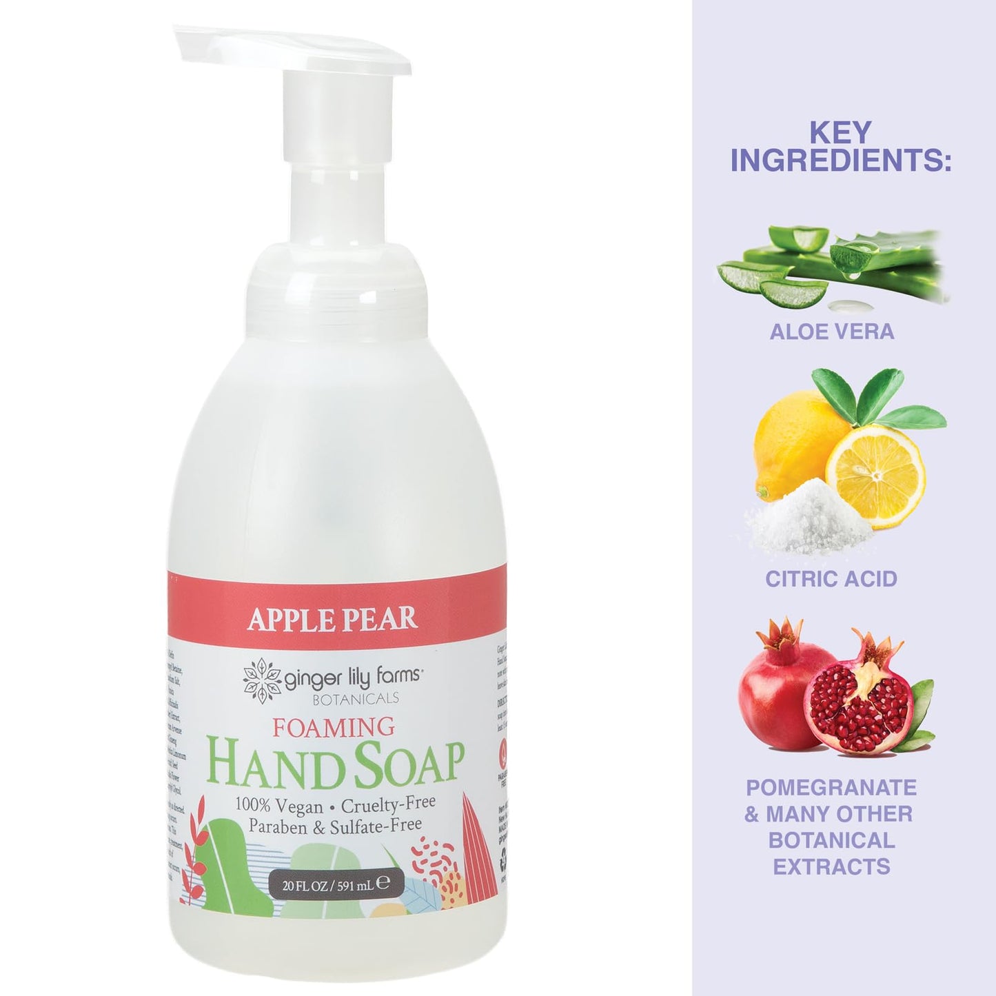 Ginger Lily Farms Botanicals All-Purpose Foaming Hand Soap Refill, 100% Vegan & Cruelty-Free, Apple Pear Scent, 20 Fl Oz (Pack of 1)