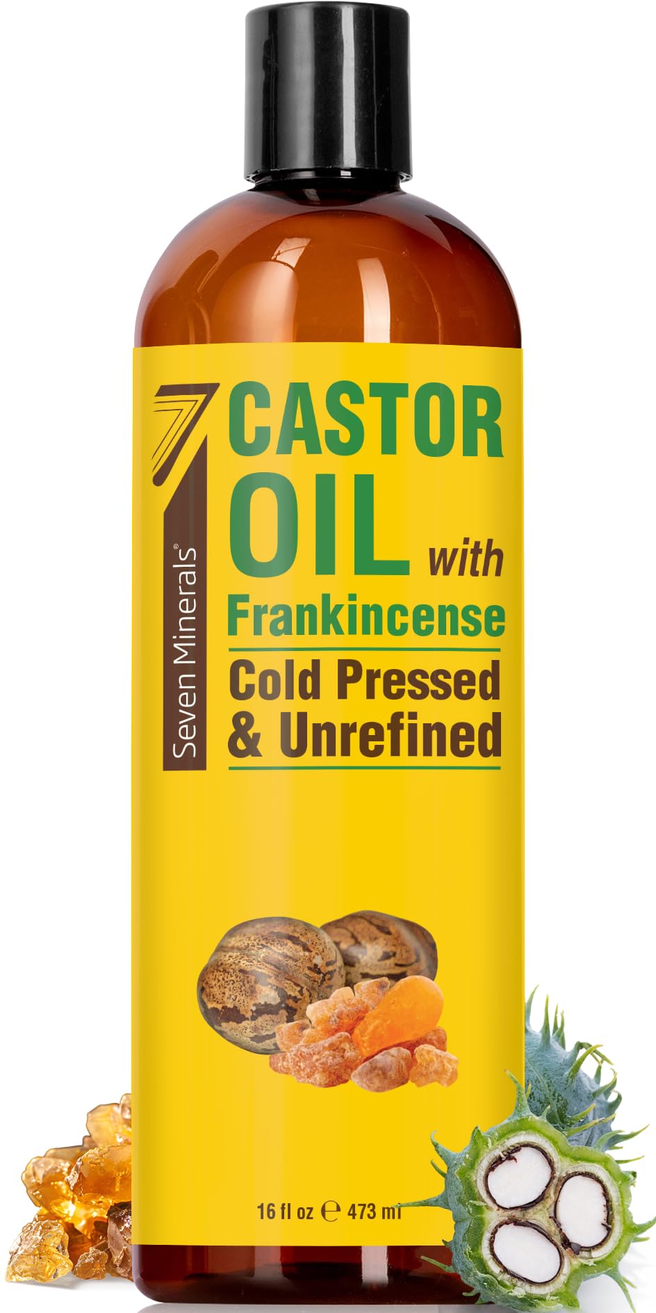 Seven Minerals Cold Pressed Castor Oil with Frankincense - 16 fl oz Bottle - Unrefined & Hexane Free - Hair Growth, Thicker Eyelashes & Eyebrows, Dry Beauty and Personal Care Seven Minerals Default Title