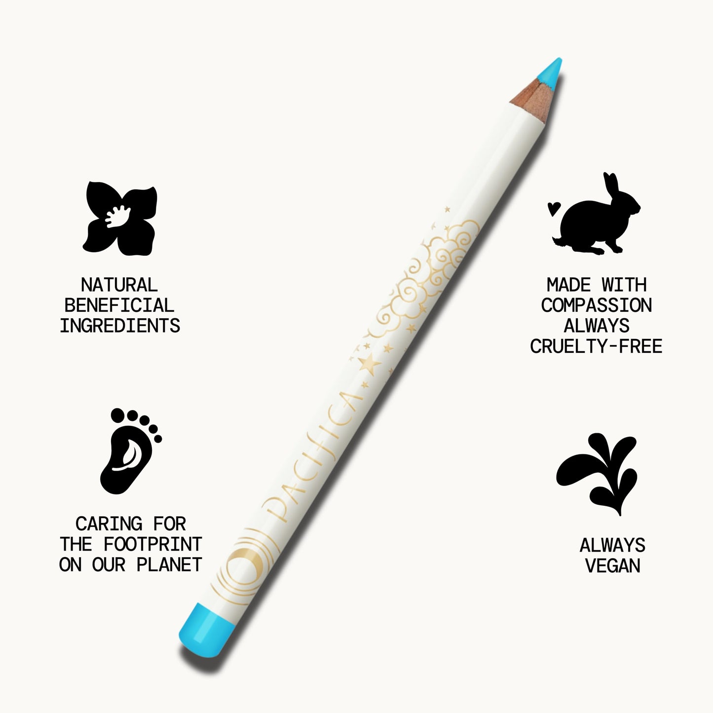 Pacifica Waterproof Eyeliner Pencil - Pastel Ocean Blue Liner Longwear, Smudge-Proof, Eye Liner Eye Makeup Vegan & Cruelty-Free Ophthalmologist Tested