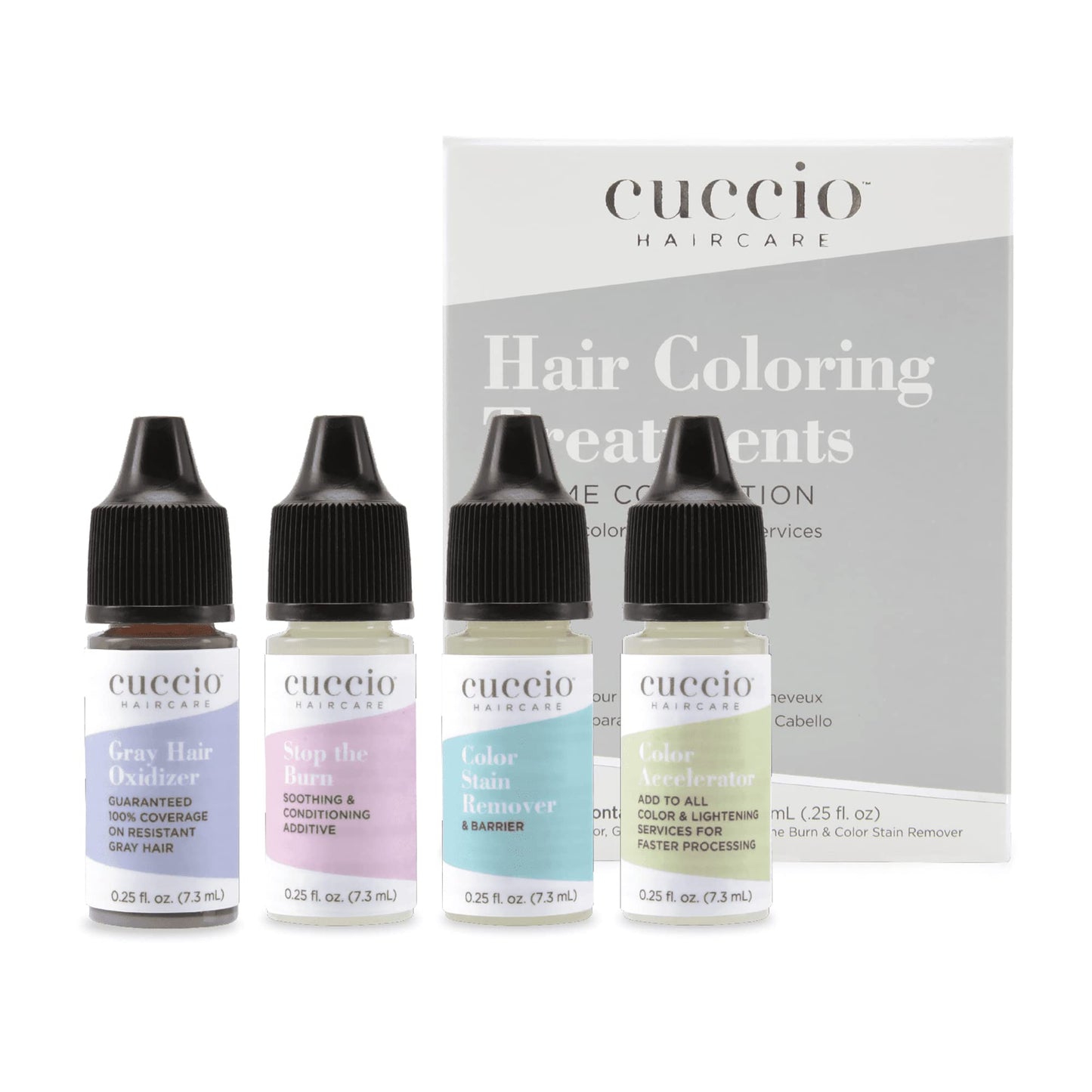 Cuccio Haircare Try Me Collection Kit - Hair Coloring Essentials - Includes Stop The Burn And Gray Hair Oxidizer Treatments - Gluten And Paraben Free