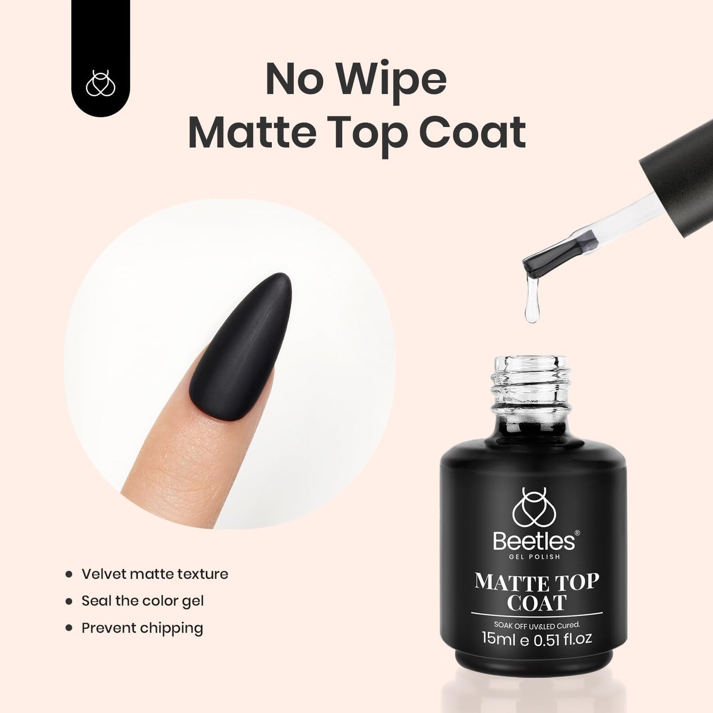 Beetles Matte Gel Top Coat 15ml 2Pcs Nail Polish Top Coat Set Beauty and Personal Care beetles Gel Polish