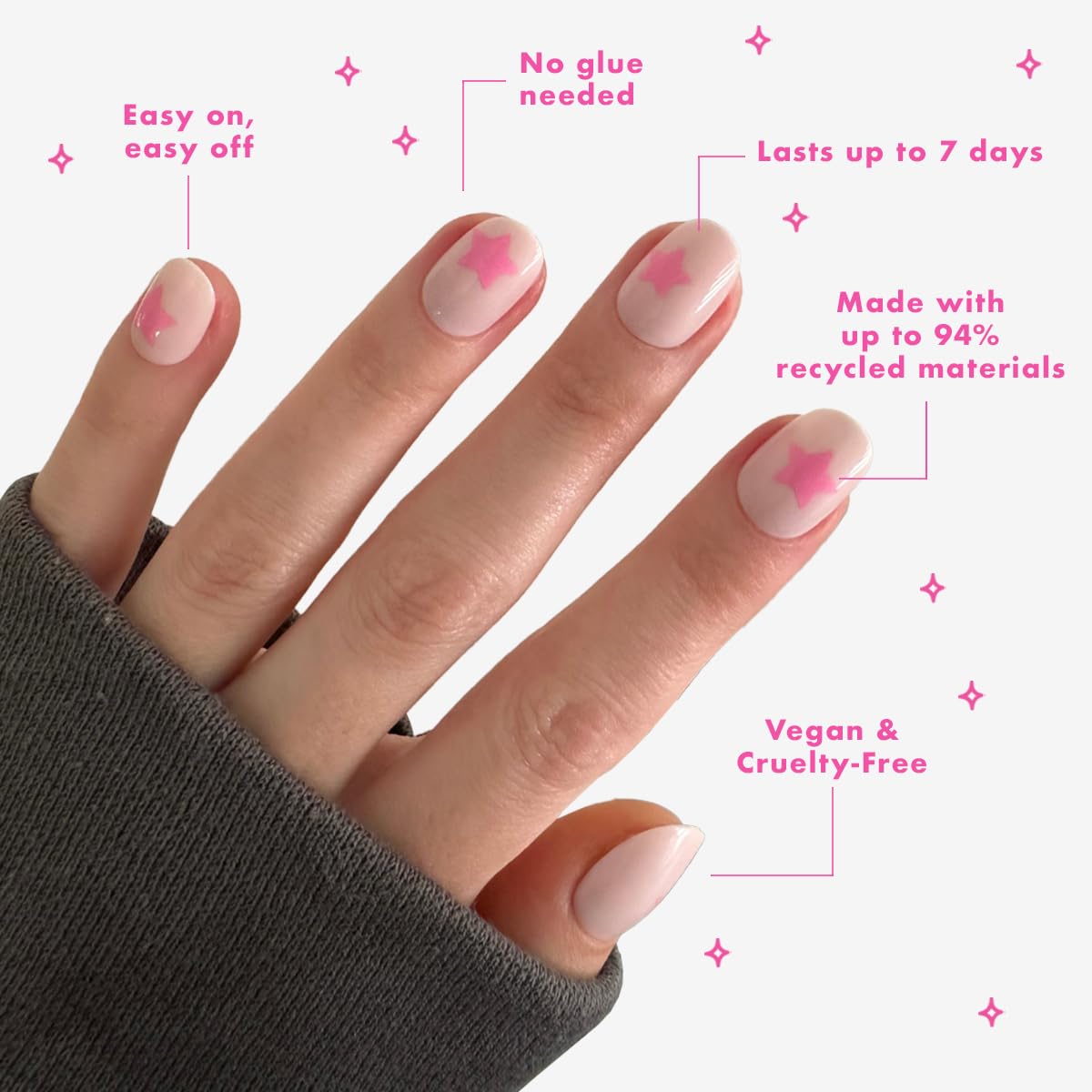 Olive & June Classic Super Stick Mani Summer Press On Nails | No Glue Needed | 32 Tab Nails 16 Sizes | Non-Toxic Tabs Easy On-Off Non-Damaging | 7-Day Beauty & Personal Care Olive & June