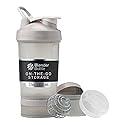 BlenderBottle Shaker Bottle with Pill Organizer and Storage for Protein Powder, Classic V2 ProStak System, 22-Ounce, Smoke Grey