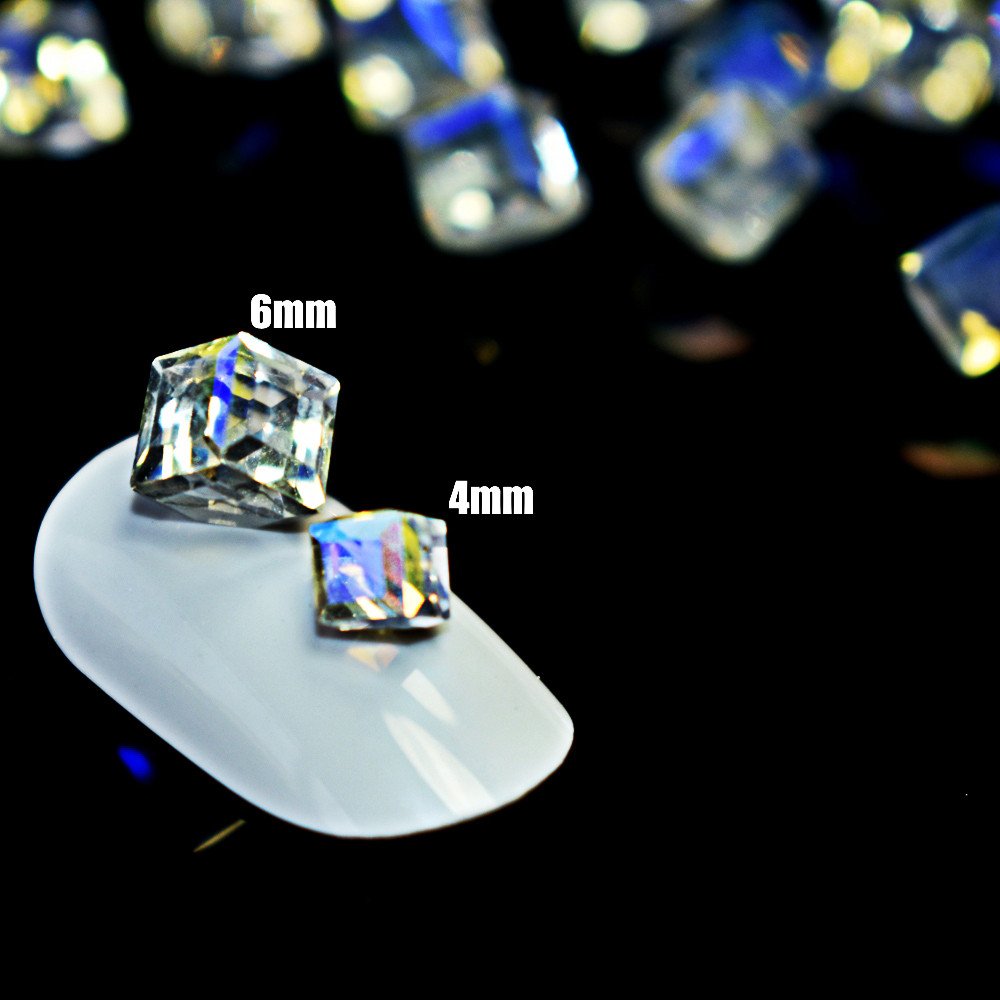 60PCS /lot 3D Cube Square Rhinestone Crystal Glass Nails Beads Decoration Manicure Nail Art (Clear) Beauty & Personal Care MEYA
