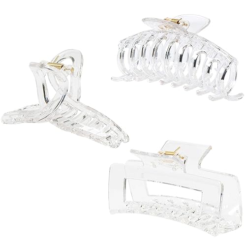 Kitiin Clear Claw Clips for Thick/Fine/Thin Hair, Strong Holding Large Jaw Polycarbonate Clips for Women (3 pcs)