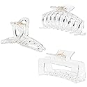 Kitiin Clear Claw Clips for Thick/Fine/Thin Hair, Strong Holding Large Jaw Polycarbonate Clips for Women (3 pcs)