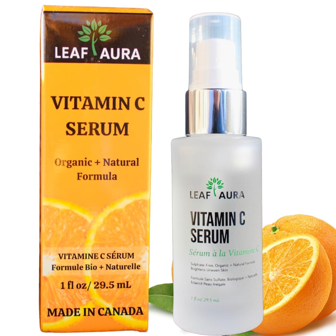 Leaf Aura Vitamin C Serum, Sulphate-Free, Organic+ Natural Formula, Brightens Uneven Skin, Made In Canada, 29.5ml