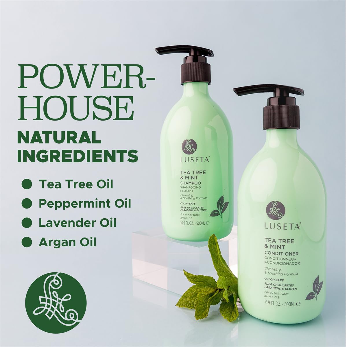 Luseta Clarifying Shampoo and Conditioner Set for Dry Scalp - Tea Tree Mint with Peppermint & Lavender Oil, Helps Refresh Scalp & Reduce Visible