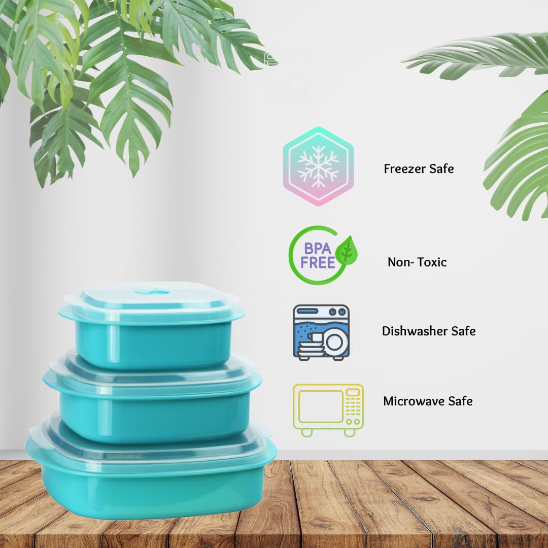 Reston Lloyd Calypso Basics Microwave Cookware, Steamer and Storage Set, Turquoise, Multiple Sizes, 6-Piece