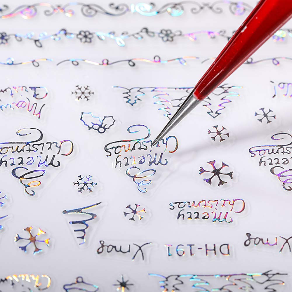 Christmas Nail Stickers - 8 Sheets 3D Holographic Winter Nail Decals Santa Claus Deer Snowflakes Snowmen Xmas Nail Art Sticker Manicure DIY Nail