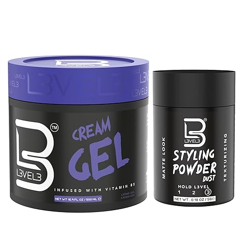L3 Level 3 Cream Gel and Sample Powder - Provides Volume and Medium Hold - With Vitamins to Nourish and Protect Hair Level Three Mens Hair Styling
