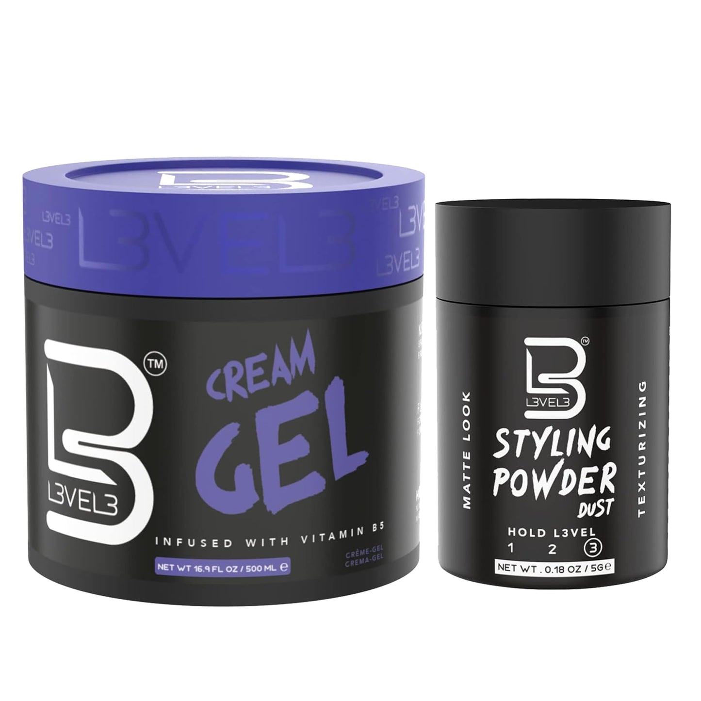 L3 Level 3 Cream Gel and Sample Powder - Provides Volume and Medium Hold - With Vitamins to Nourish and Protect Hair Level Three Mens Hair Styling