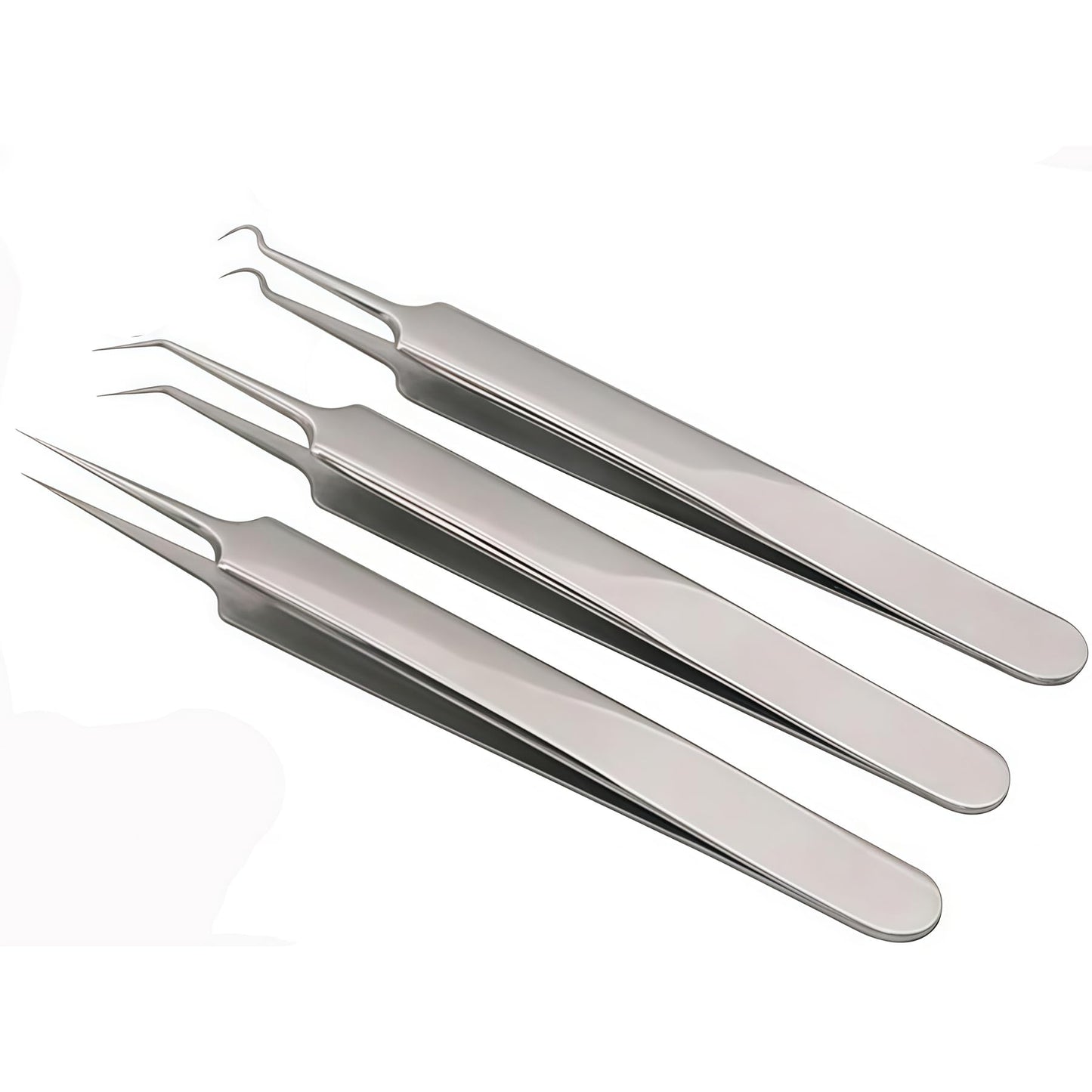 1Set(3PCS) Silver Professional Remove Blackheads Tweezers Set - Stainless Steel Straight/Slanted & Pointed Splinter/Bend Curved Blemish Extractor Tool