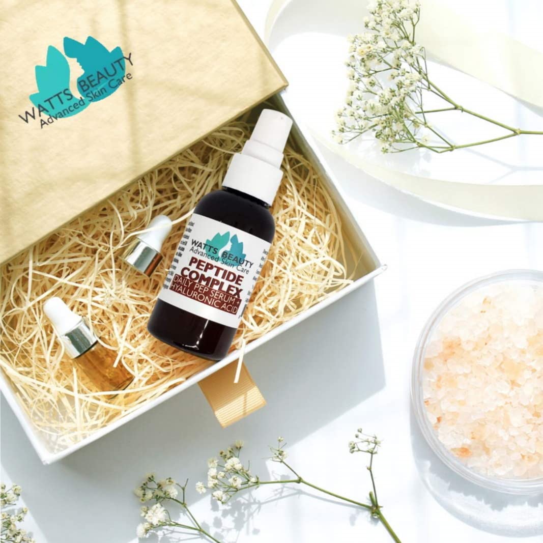 Watts Beauty Peptide Anti-Aging Face Serum - Hyaluronic Acid and Collagen Boosting Daily Face Care Polypeptide Complex with L-Arginine Firms Wrinkles