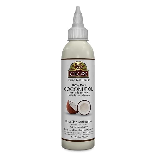 OKAY 100% Pure Coconut Oil for Hair & Skin - Coconut Oil for Women & Men, Perfect for Body & Face, for Massage & Moisturizer, Natural - 6 Fl Oz