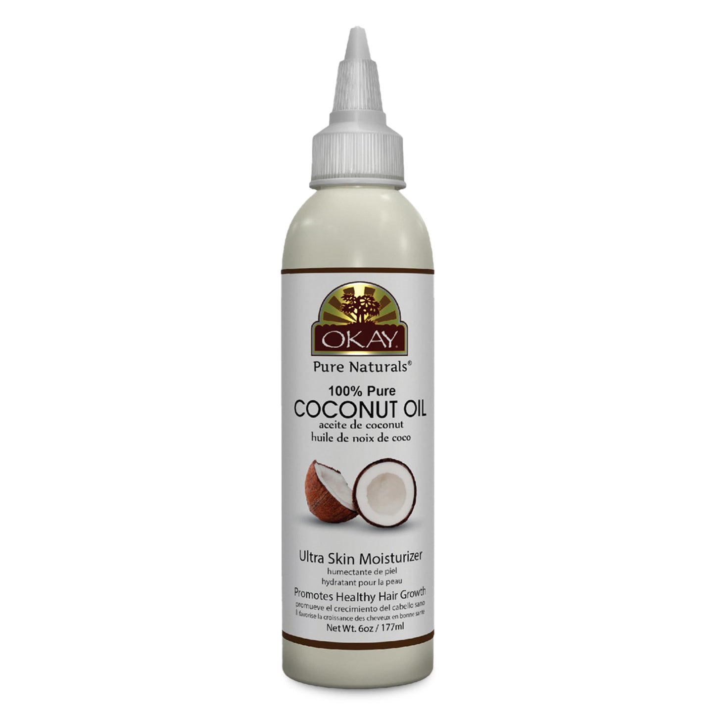 OKAY 100% Pure Coconut Oil for Hair & Skin - Coconut Oil for Women & Men, Perfect for Body & Face, for Massage & Moisturizer, Natural - 6 Fl Oz