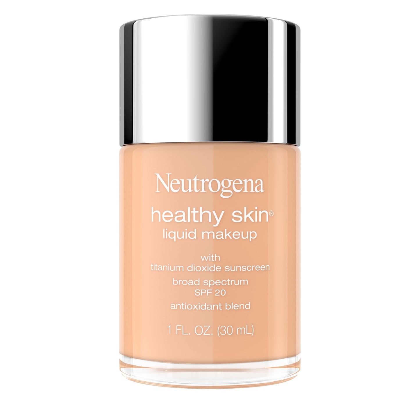 Neutrogena Healthy Skin Liquid Foundation Makeup Broad Spectrum SPF 20 Sunscreen, Medium Coverage, Vit B5, Antioxidants, All Day Wear, Shell Beige