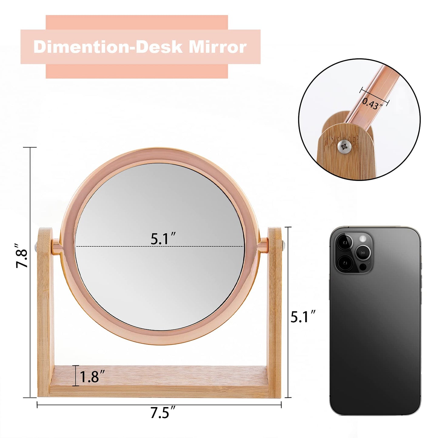 YEAKE Double Sided 10X Magnifying Makeup Mirror with Bamboo Stand,Small Desk Table Mirror with 360° Rotation,Standing Portable Cosmetic Mirror,Good