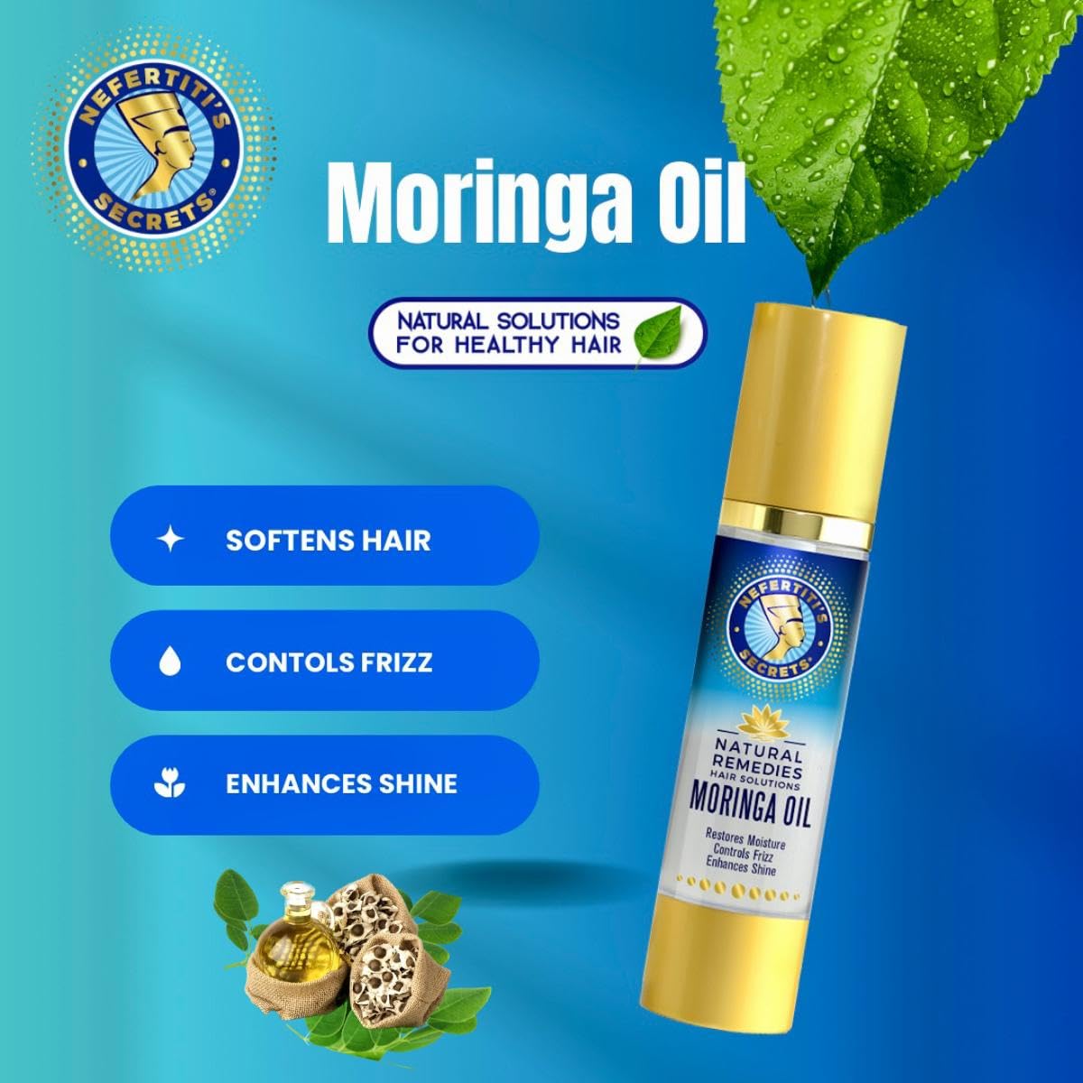 Nefertiti's Secrets Moringa Oil Organic Hair Growth - Wild Pure Rosemary Hair Oil for Nourishment, Rejuvenate & Moisturize - Curly Secret Hair