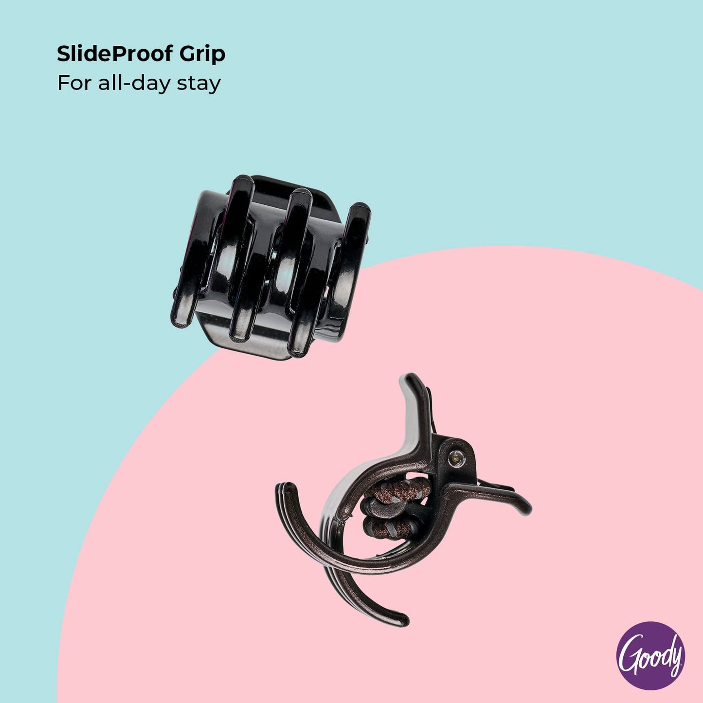 Goody SlideProof Mini Claw Clips, 2 Ct, Black/Brown, Secure Grip for Quick & Easy Hairstyles, Chic Hair Styling Accessories for Women, Men, Boys