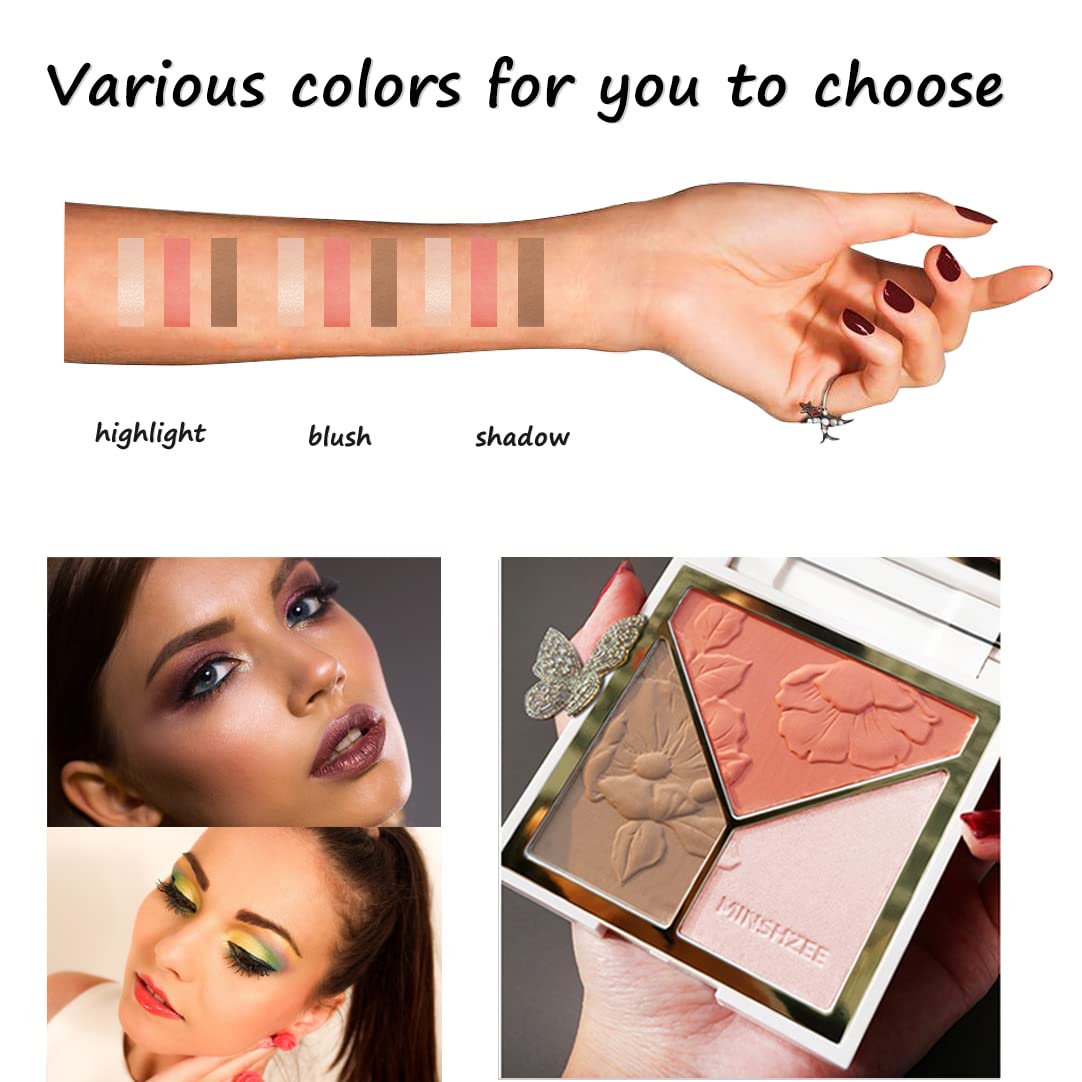 3-in-1 Highlighter Makeup Palette - Contour, Blush & Glow Kit with Matte & Shimmer Finish - Silky Pressed Powder for Face, Cheekbones, Eyes